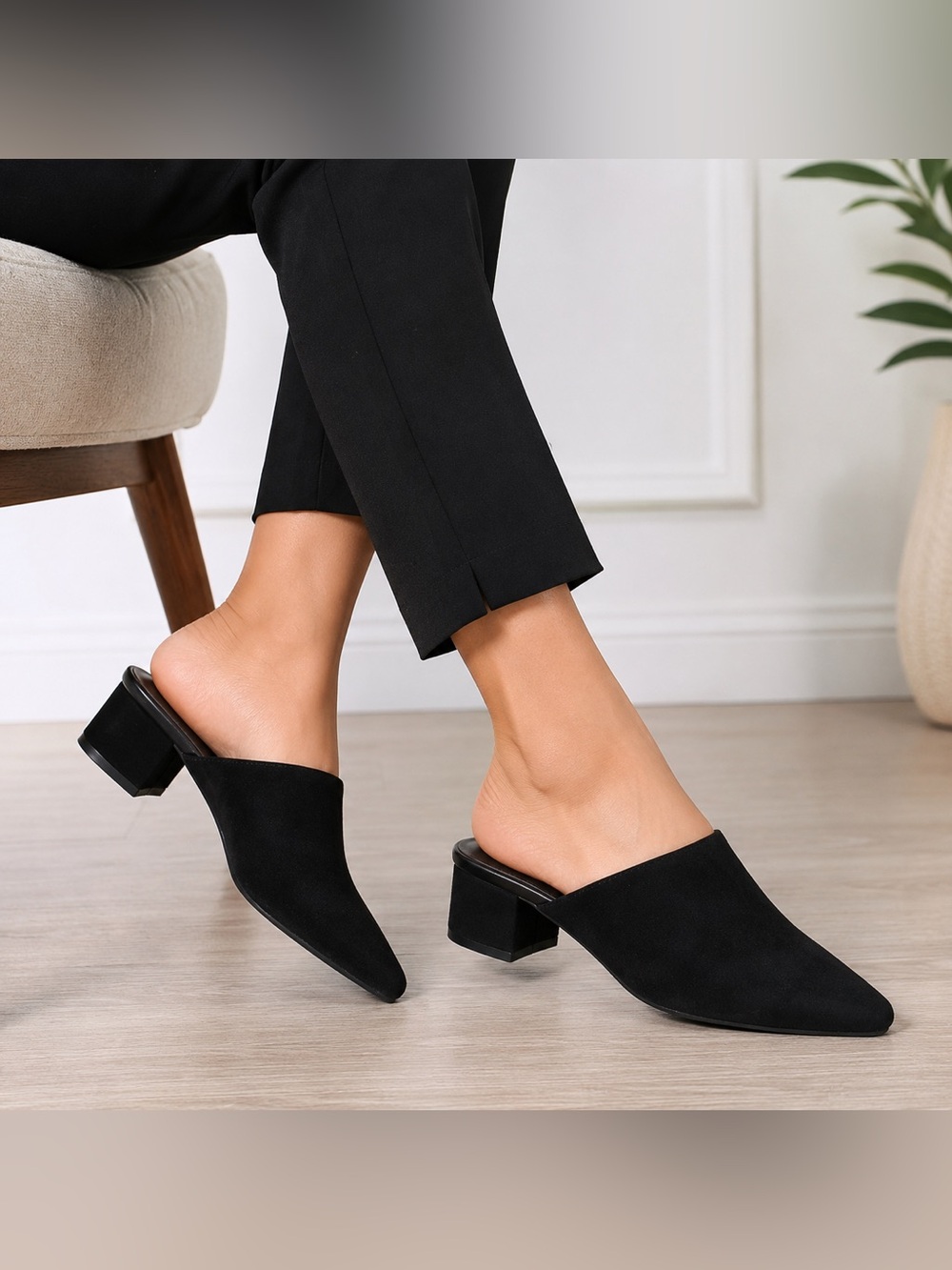 Splendid Black Suede Block Heel Mules Size 7.5 NWOT